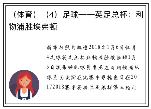 （体育）（4）足球——英足总杯：利物浦胜埃弗顿